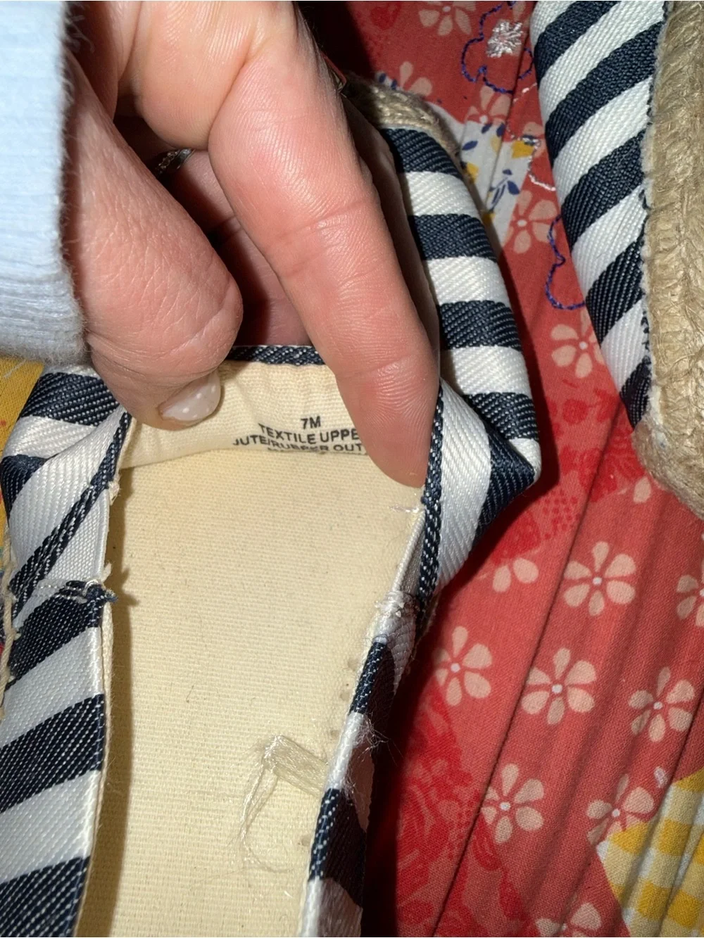 Talbots Navy and White Striped Espadrilles with Nautical Embroidery